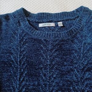 Orvis Women's Blue/Green Chenille Crewneck Sweater Size XXL